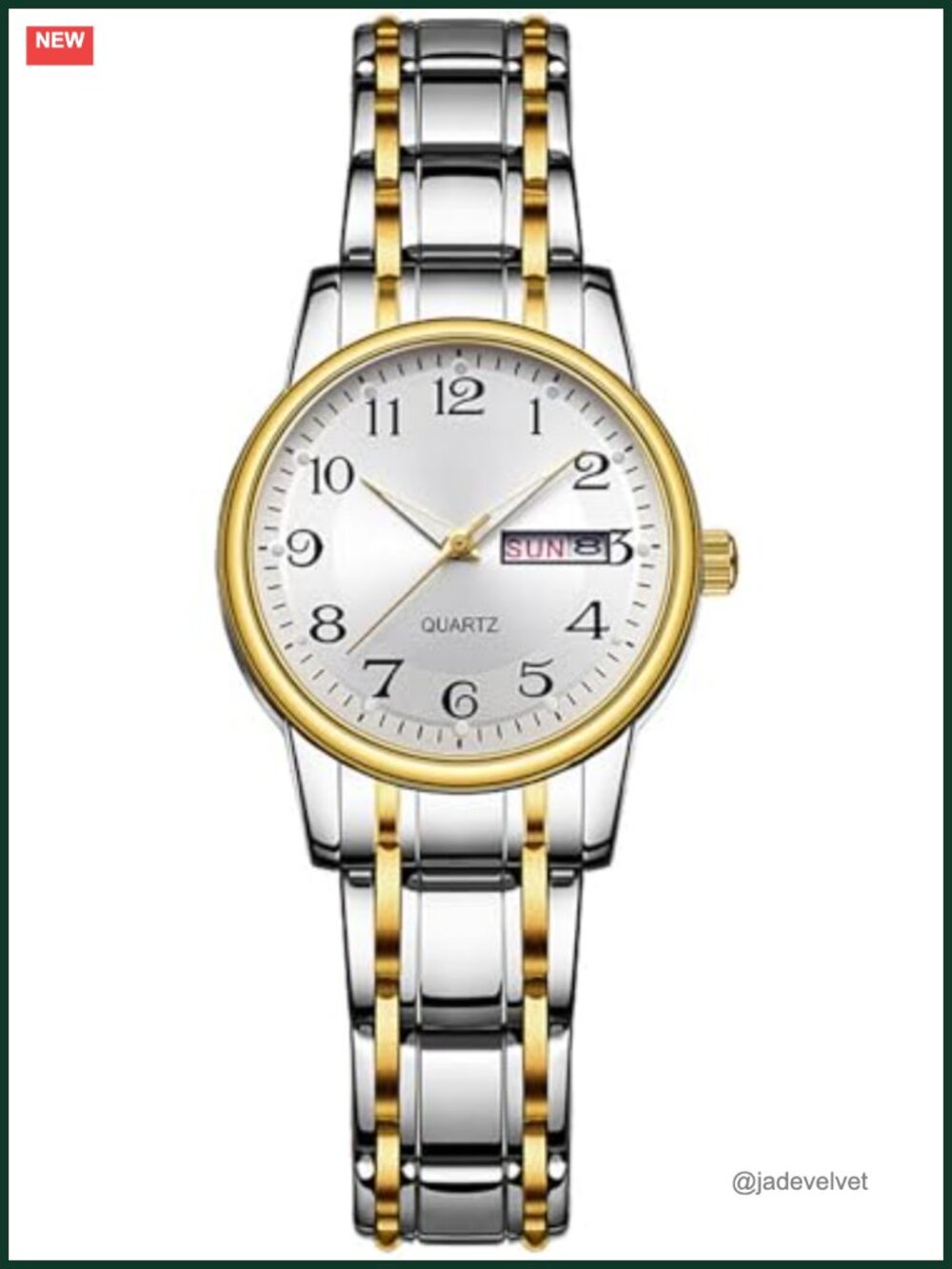 Women's Two-Tone Stainless Steel Watch Arabic Numerals White Dial 3ATM